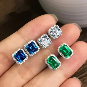 wholesale 2024 jewelry trend fashion Hypoallergenic White Gold Plated Square Cubic Zirconia copper Earrings Studs For Women 2024
