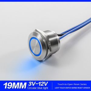 Bouton-poussoir momentané plat rond étanche IP65 19MM 12V rouge vert bleu en acier inoxydable avec anneau LED lumineux et câble - Product Image 2