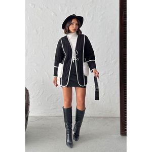 Topshow Women's Black Quilted <b>Suede</b> <b>Jacket</b> with Plush Pocket Details, Elegant Warm Outerwear for Autumn Winter. - Product Image 1