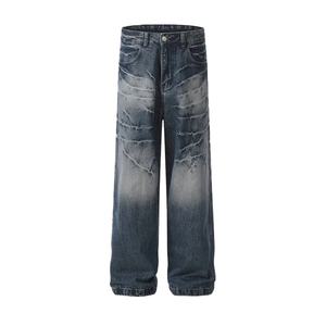 Jeans Anchos de Moda para Hombre al por Mayor, Estilo Hip Hop, con Efecto Lavado Único, Jeans Holgados para Hombre - Product Image 1