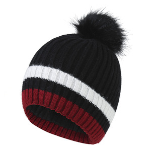 Bonnet en fourrure de lapin à rayures d'hiver en peluche, doux et épais, chaud et mignon, tricoté avec logo personnalisé, vente en gros - Product Image 4