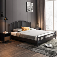 Lit Windsor noir en bois massif, style nordique moderne, luxe léger, 1,8 m/1,5 m, double/simple, longueur 2 m, meubles vintage en provenance de Chine