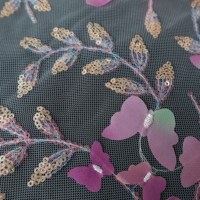 Tissu en maille tricotée brodée de haute qualité, 100% polyester, léger, rose, dentelle papillon 3D pour mariage de filles