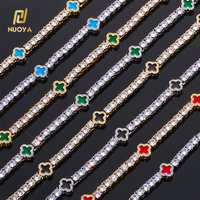 Bracelet NUOYA en zircon cubique glacé, trèfle à quatre feuilles, plaqué or 18 carats, chaîne tennis en laiton, bijoux hip-hop pour hommes et femmes