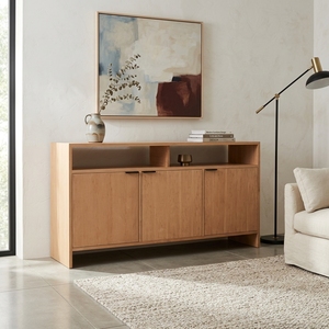 Buffet moderne en bois, credenza, buffet en contreplaqué avec placage bois, finition naturelle, armoire de rangement pour salon - Product Image 2