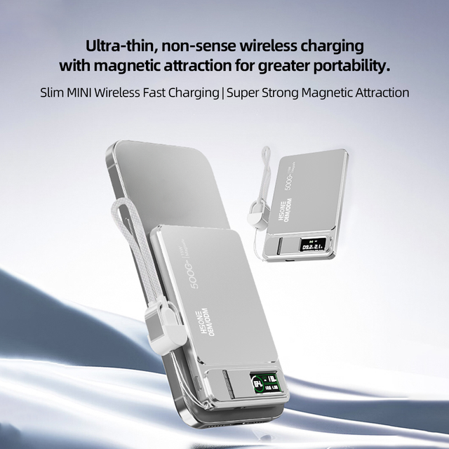 Palm-Sized Aluminum Power Bank 15W Wireless Magnetic N52 Strong Grip TFT Smart Screen Adjustable Stand 10000mAh High Capacity