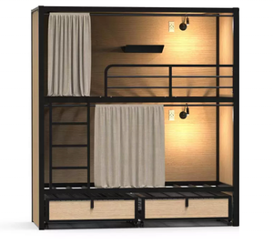 Estructura de cama apilable modular Sistema de cama de hotel de cápsula compacta | Literas de acero con espacio optimizado con almacenamiento y casilleros personales - Product Image 1