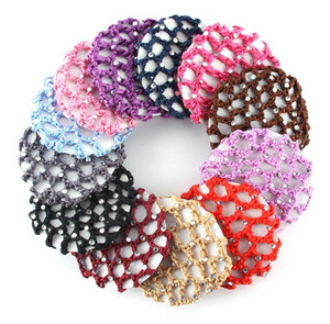 Couverture de chignon en strass faite à la main Crochet <span class=keywords><strong>Snood</strong></span> filet à cheveux avec diamant <span class=keywords><strong>tricot</strong></span>é accessoires de cheveux <span class=keywords><strong>pour</strong></span> femmes filles Ballet danse patinage - Product Image 1