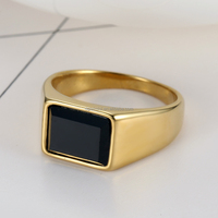 Maßgefertigter Herren Quadratischer Siegelring Edelstahl Schwarze Einlage Geometrischer Ring Schmuck OEM ODM
