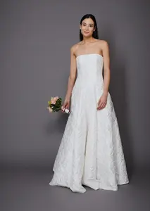 Vestido de noche de seda 3D con textura floral, caftán sin hombros, para boda, novia, color blanco
