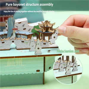 Caja de música DIY de madera con diseño de la Pagoda Leifeng del Lago Oeste, rompecabezas 3D de paisaje de Hangzhou, artesanía cultural, coleccionable, decoración, regalo, juguete - Product Image 3
