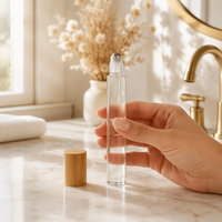 Botella de Vidrio con Tapa de Bambú Ecológica de 10 ml con Bola Rodante de Acero Inoxidable y Tapa de Madera de Bambú para Perfume y Aceite Esencial, Venta al Por Mayor