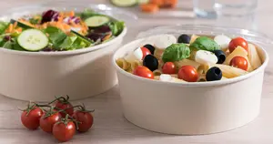 Mangkuk Kertas Pembungkus Makanan Sekali Pakai Mangkuk Salad Kraft Tahan Air dengan Tutup