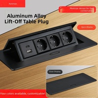Enchufe de escritorio empotrado multiinterfaz de 13A con 4 tomas de corriente de tres orificios, de elevación lenta, negro, compatible con enchufes EU, UK, US