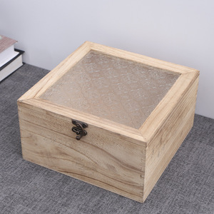 Boîte de rangement en bois avec couvercle en verre 18L, organisateur de bijoux, boîte de rangement de bureau, motif en treillis - Product Image 3