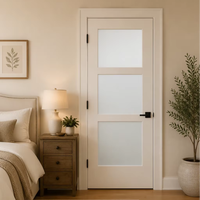 Porte en verre à cadre en bois de style commercial américain moderne, 3 panneaux, verre trempé blanc, intérieur givré