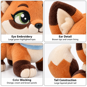 Peluche Personalizzato a Forma di Volpe Arancione con Grandi Occhi Verdi, Coda Folta e Quattro Zampe, Servizio di Sviluppo Prodotto - Product Image 3