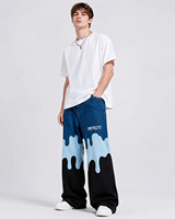 MENGTU Jeans personnalisés pour hommes, style patchwork, vintage, streetwear, denim color block, pantalon large, broderie, décontracté, baggy, OEM