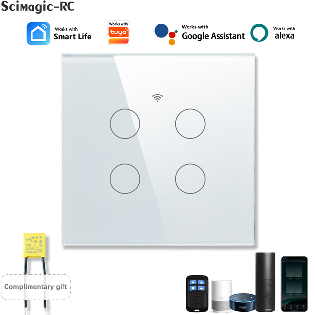 4ch RF433 Wireless Smart Switch Touch Sensor Smart Home Light Wall Button Timer Tuya Alexa Google Home