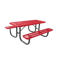 Muebles de Exterior de Acero, Mesa de Comedor Rectangular de 6 pies y 8 pies para Jardín, Parque, Patio, Camping Público, Mesa de Picnic con Banco
