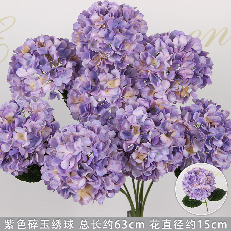 Hortensia morada con hojas