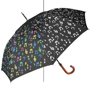 Parapluie droit à ouverture automatique avec impression sérigraphique, changement de couleur humide, avec notes de musique personnalisées - Product Image 1
