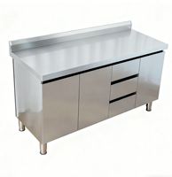 Armoire de préparation alimentaire de comptoir en acier poli homologuée CE, robuste, capacité de charge de 800 kg, double porte, trois tiroirs, pour pub, bar, club