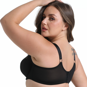 Maßgefertigter Seitenstützender Komfort-Bralette Vollständige Abdeckung Push-Up Einfarbig Bestickter Übergrößen-Bügel-BH mit Spitze für Damen - Product Image 4