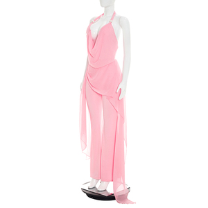 Viviblook D26JP193 Combinaison une pièce sexy sans manches à bretelles halter transparente de couleur unie pour femme, nouvelle collection été - Product Image 4