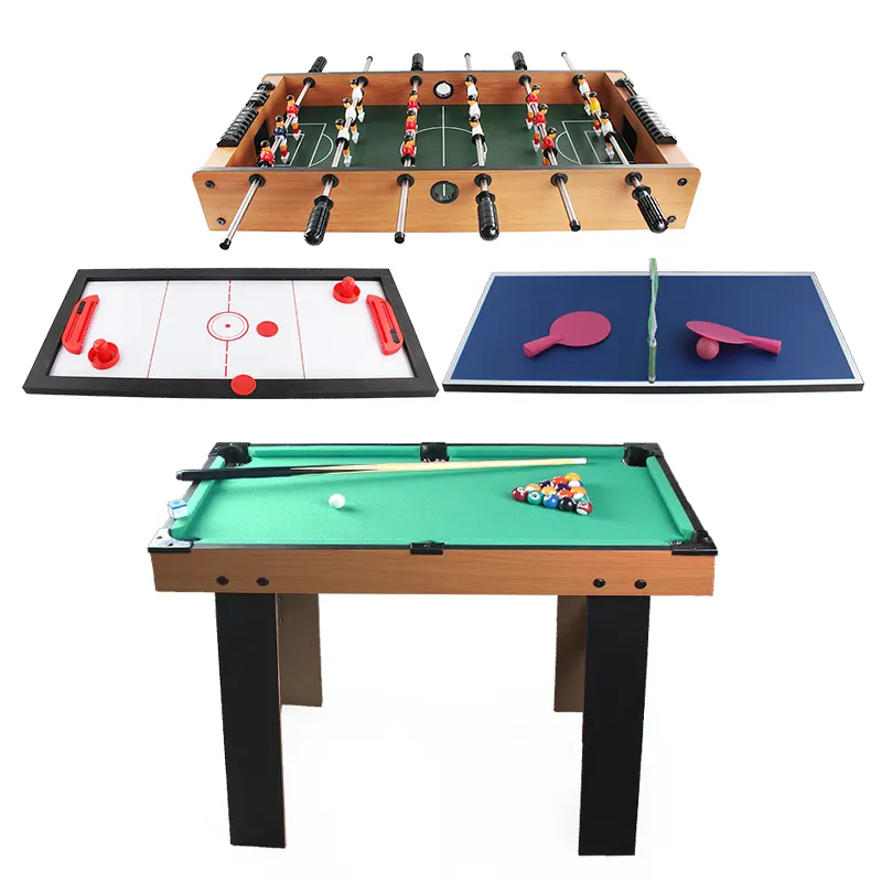 Wooden Football Table Indoor Sport Toy 4 in 1 Foosball Air Hockey Tennis Billiard Pool Table Soccer Table Toy Set