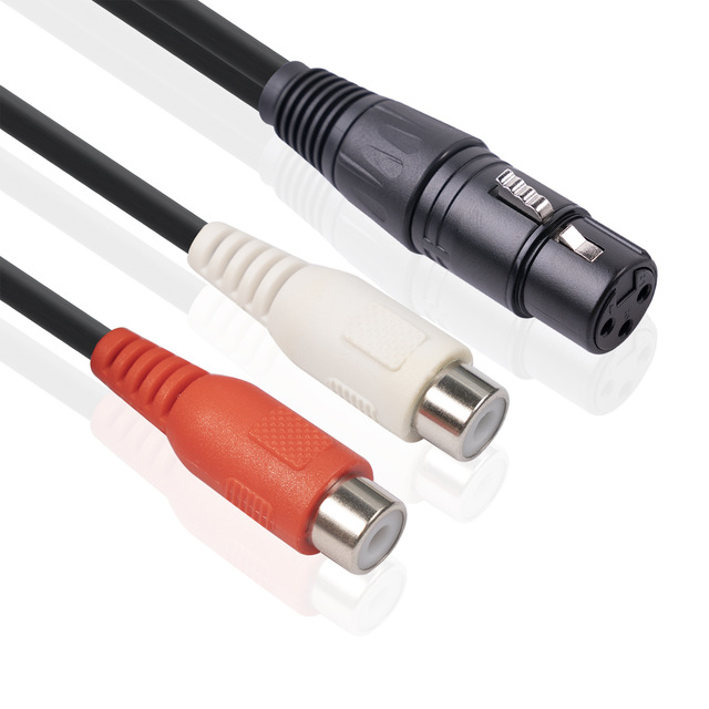 0.2-meter 3-pin Canon Female to Dual RCA Female Audio Adapter Cable, Used As an Instrument Accessory for Mixers and Amplifiers