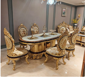 Luxury Traditional Oak Dining <b>Table</b> with <b>Gold</b> Carving French Royal Shine Gloss Polish Oval Shape 8-Seater Dining Room Furniture - Product Image 3