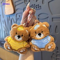 Pendentif en peluche ours rayé doux et mignon, porte-clés adorable ours brun de dessin animé, breloque de sac, cadeau