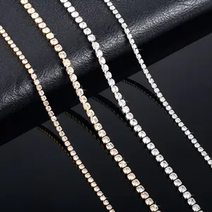 Collar de tenis chapado en oro brillante con circonita cúbica para mujer, gargantilla minimalista con cadena de cristal, accesorios de joyería de acero inoxidable - Product Image 1