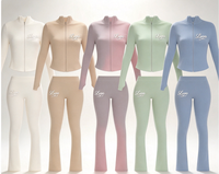 Ensemble 2 pièces long pour femme, respirant et élastique, avec broderie 3D, en Spandex/Coton, pour le sport, le yoga et les loisirs, idéal pour l'été