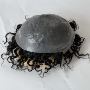 0.03mm 80% Density <b>Mens</b> Full Pu V-Loop Indian Remy <b>Hair</b> 20mm Natural Wave Hand Tied Customized Color Parted Base Toupee System - Product Image 3