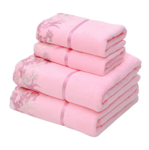 Soft absorbent microfiber women bath shower towel with lace design