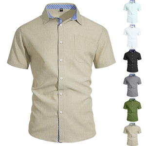 Camisa de Vestir de Manga Corta para Hombre, Corte Entallado, Mezcla de Algodón y Lino, con Botones y Bolsillo en el Pecho, para Uso Casual de Verano - Product Image 4