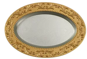 Platos para servir bodas o fiestas con borde de oro ovalado estilo lujoso decoración del hogar