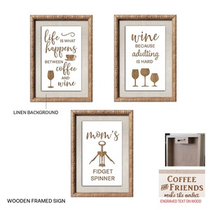 Décoration murale en bois de gros Décoration intérieure rustique Panneau à <span class=keywords><strong>cadre</strong></span> en bois sur le thème du vin et du café - Product Image 4