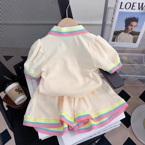 Set Estivo per Ragazze, Abbigliamento Estivo con Top a Maniche Corte con Colletto a Polo e Pantaloncini, Completo Sportivo per Bambini in Due Pezzi - Product Image 4