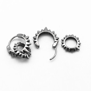 Pendientes de aro yunique con diseño de púas, de acero de titanio, geométricos circulares, a la moda, para hombres y mujeres - Product Image 2