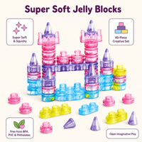 Blocs de construction en plastique super doux pour tout-petits, ensemble de 40 pièces translucides pastel avec modèles de château et de canard