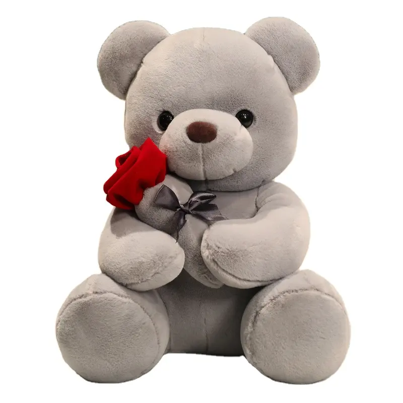 23cm Valentine's Day gift plush toys teddy bear with rose flower sitting teddies girl's birthday gift