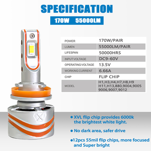 <span class=keywords><strong>Nuevo</strong></span> Producto en Venta, Faro LED de 170W y 55000LM, H4 H7, Color Blanco, Sistema de Iluminación Automotriz con Ventilador de Enfriamiento para Automóviles Universales - Product Image 6