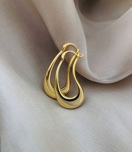 Pendientes de forma única geométricamente irregulares pendientes de oro de 14K chapados en cobre de alta calidad - Product Image 3