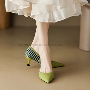 High <b>Heels</b> New Spring and Autumn Pointed Single Thousand Bird Lattice Temperament Fine <b>Heel</b> Women's Shoes - Product Image 2