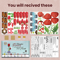 Puzzles en bois à fleurs 3D pour adultes, kit de 2 fleurs en bois avec 2 flacons de parfum et bâtonnets diffuseurs (rose + pavot de maïs).