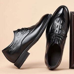 Men's Business Shoes with Built in Heel Lift Genuine Leather British Style Brogues with Embossed Details Formal Commuter Shoes - Product Image 5