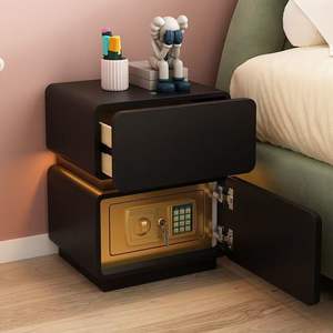 Nightstand With Integrated Safe Multifunctional Storage Bedroom Use Plastic Top Push <b>Pull</b> Type - Product Image 1